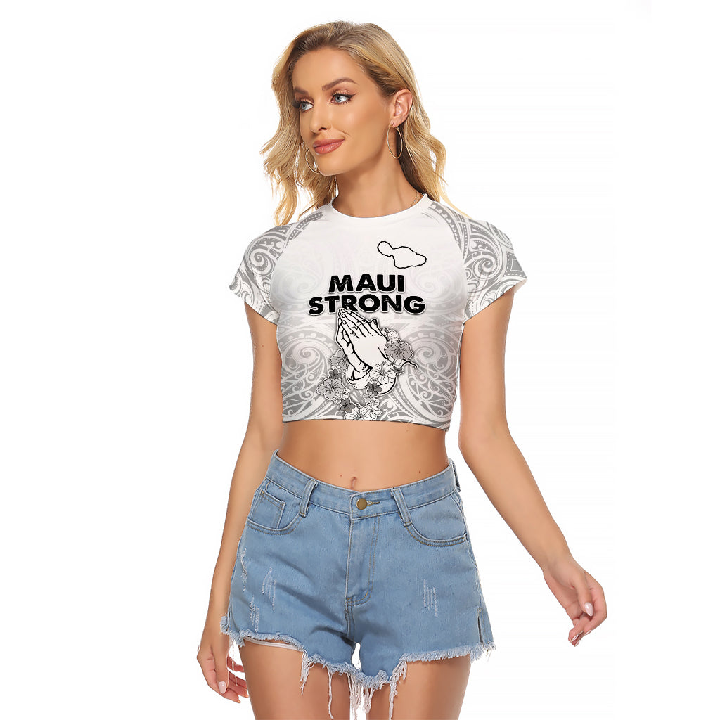 Hawaii Strong Maui Wildfire Raglan Cropped T Shirt No4 LT9 Female White - Polynesian Pride