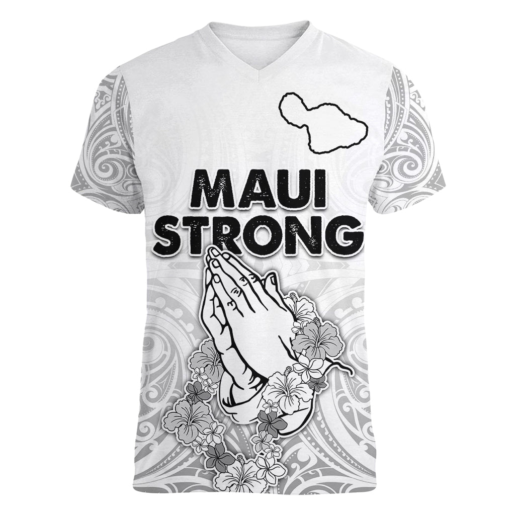 Hawaii Strong Maui Wildfire Women V Neck T Shirt No4 LT9 Female White - Polynesian Pride