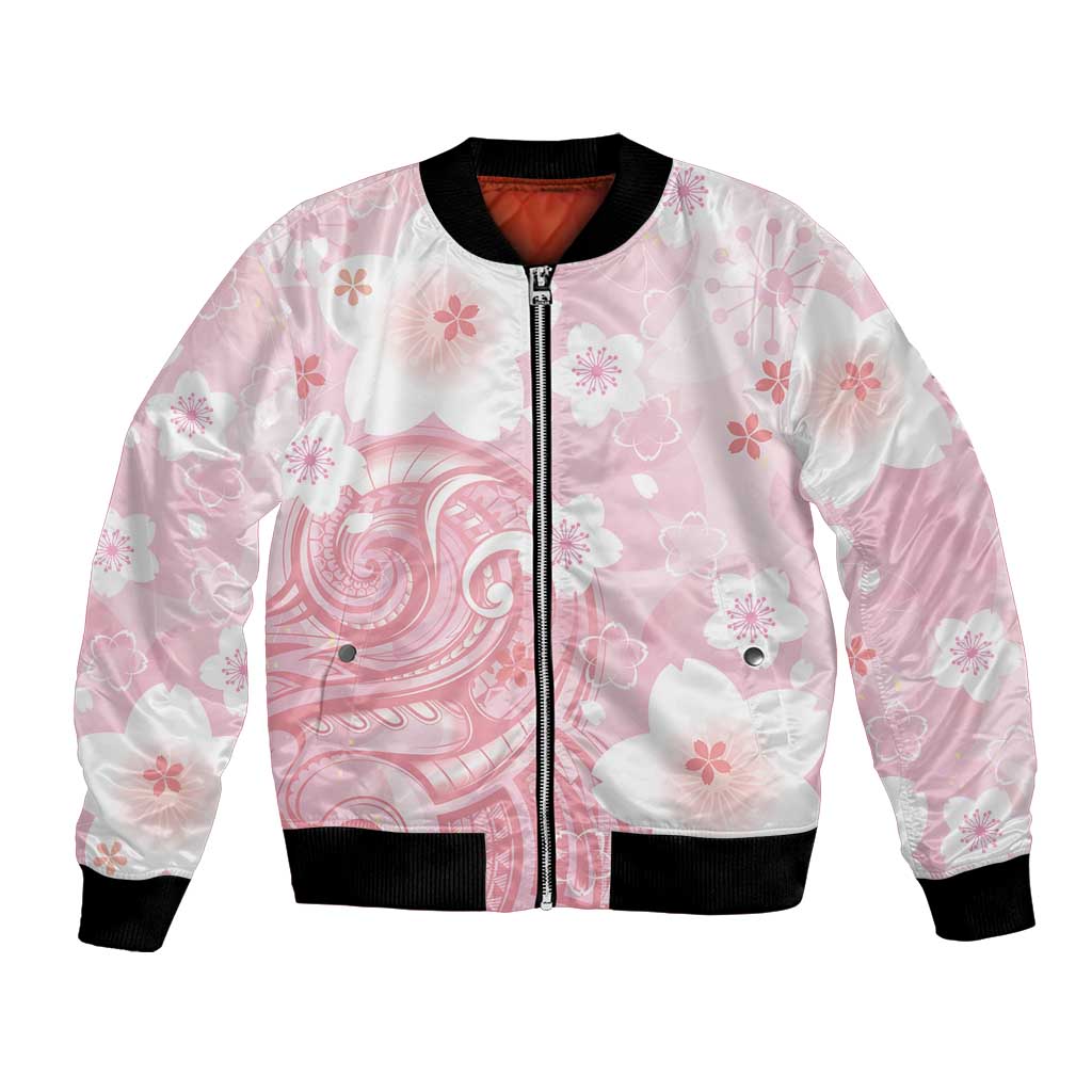 Japan Sakura Floral with Polynesian Vibe Bomber Jacket LT9 Unisex Pink - Polynesian Pride