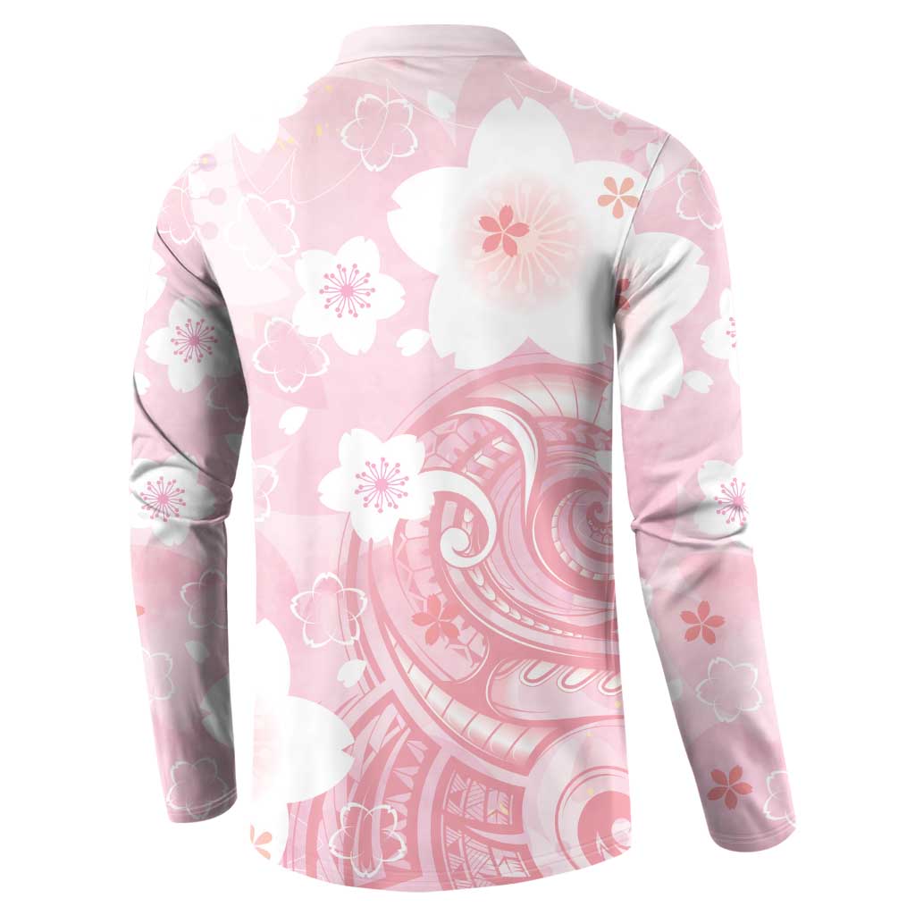 Japan Sakura Floral with Polynesian Vibe Button Sweatshirt