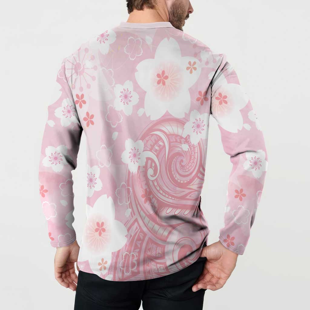 Japan Sakura Floral with Polynesian Vibe Button Sweatshirt