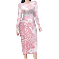 Japan Sakura Floral with Polynesian Vibe Family Matching Long Sleeve Bodycon Dress and Hawaiian Shirt