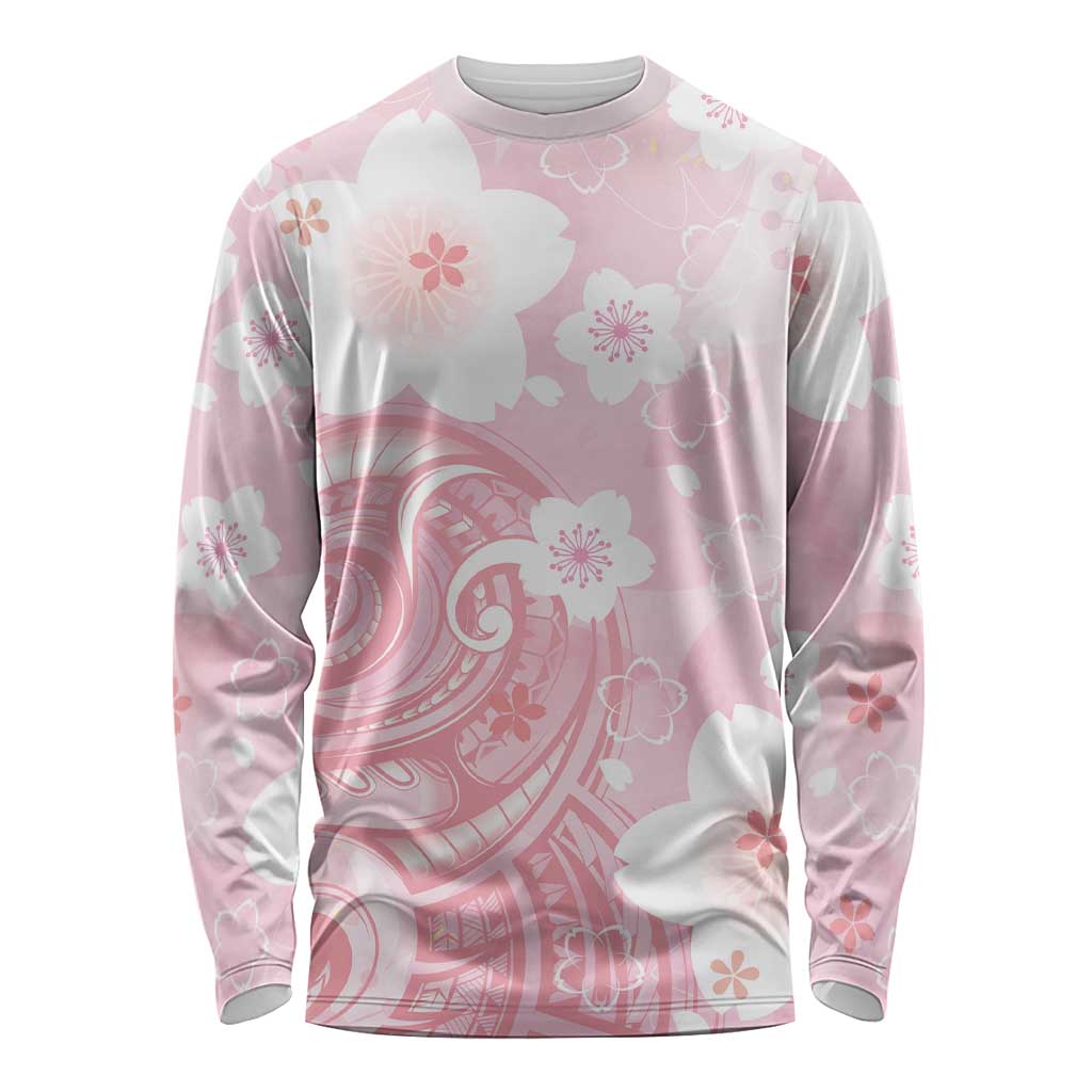 Japan Sakura Floral with Polynesian Vibe Long Sleeve Shirt LT9 Unisex Pink - Polynesian Pride