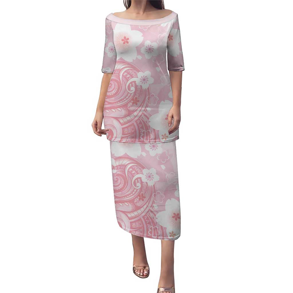 Japan Sakura Floral with Polynesian Vibe Puletasi