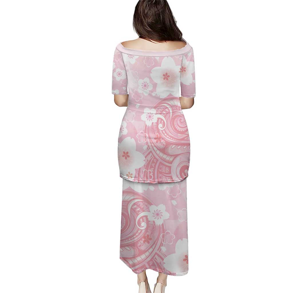 Japan Sakura Floral with Polynesian Vibe Puletasi