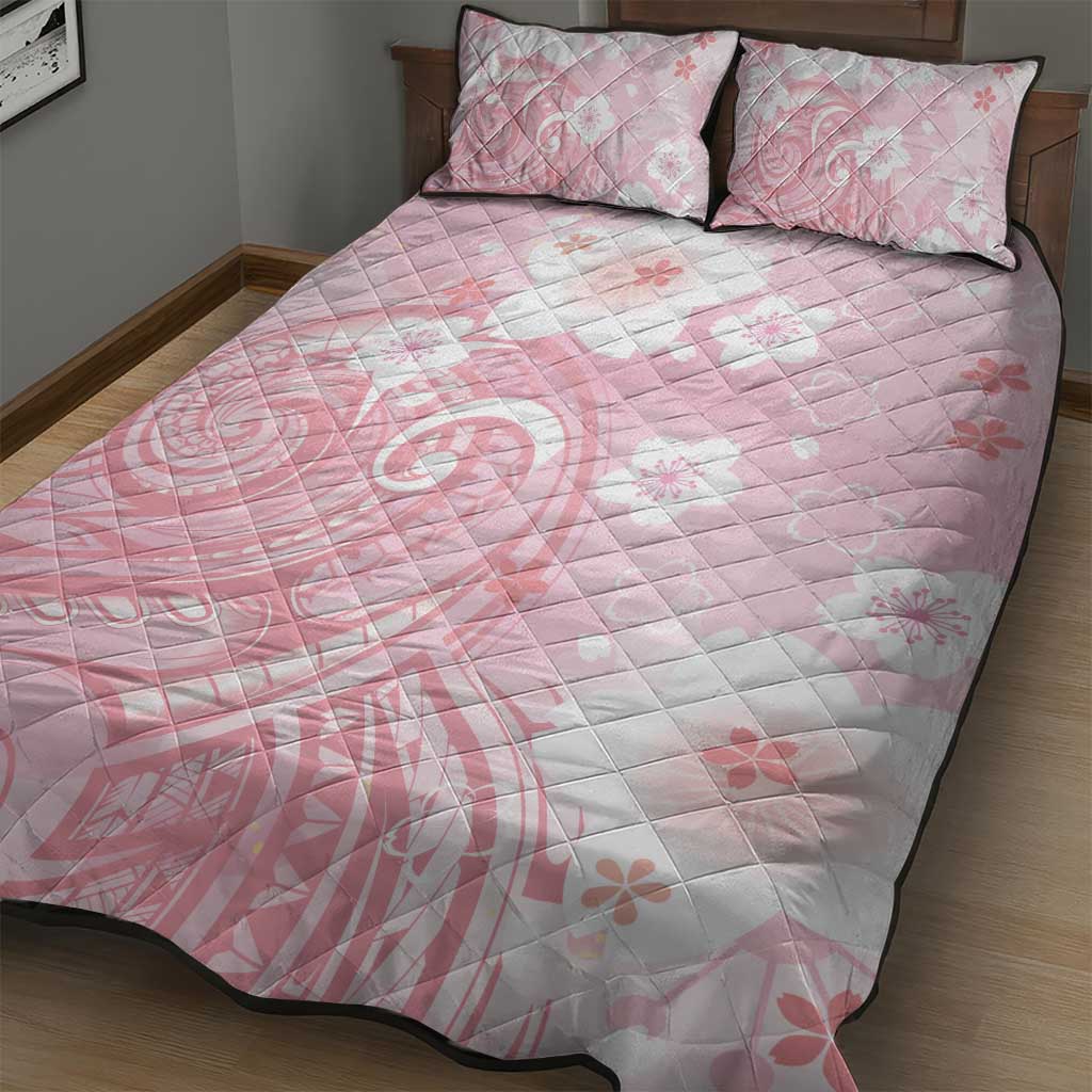 Japan Sakura Floral with Polynesian Vibe Quilt Bed Set