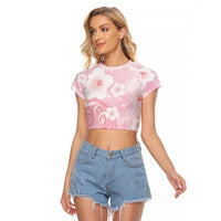 Japan Sakura Floral with Polynesian Vibe Raglan Cropped T Shirt