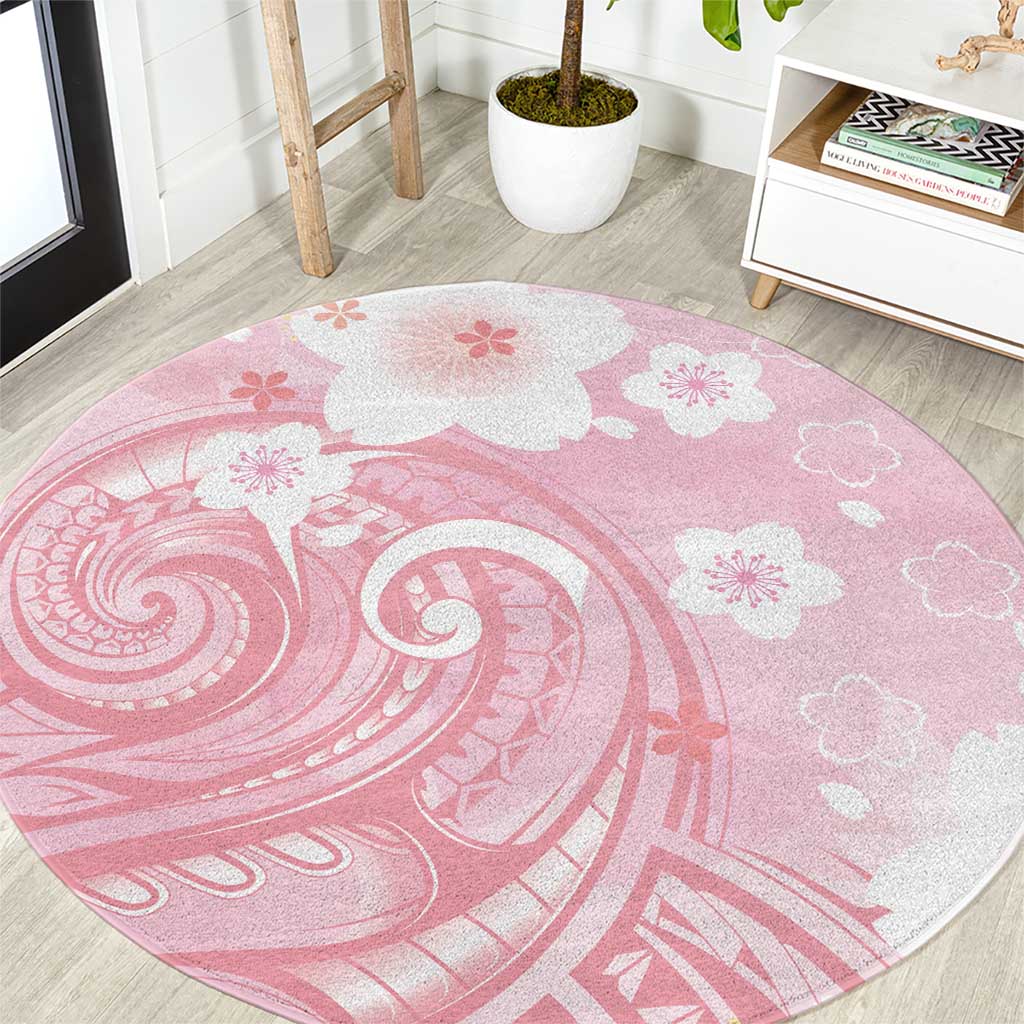 Japan Sakura Floral with Polynesian Vibe Round Carpet LT9 Pink - Polynesian Pride
