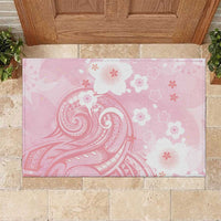 Japan Sakura Floral with Polynesian Vibe Rubber Doormat