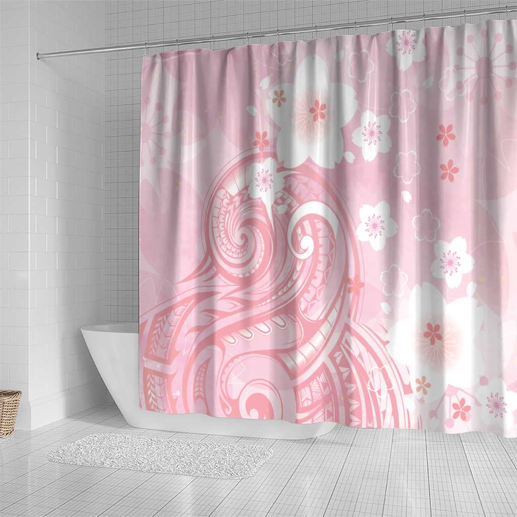 Japan Sakura Floral with Polynesian Vibe Shower Curtain