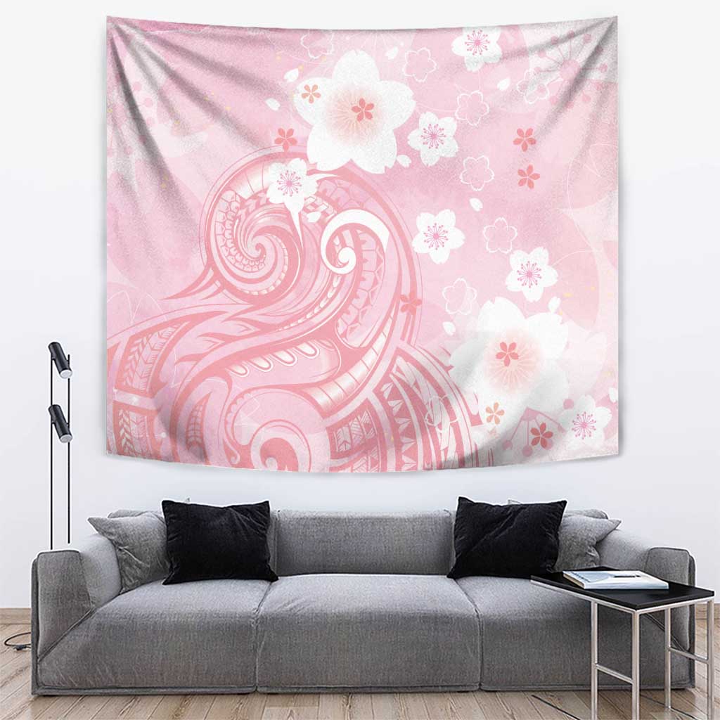 Japan Sakura Floral with Polynesian Vibe Tapestry LT9 Pink - Polynesian Pride