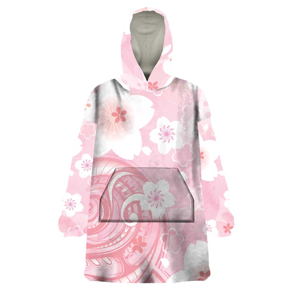 Japan Sakura Floral with Polynesian Vibe Wearable Blanket Hoodie LT9 One Size Pink - Polynesian Pride