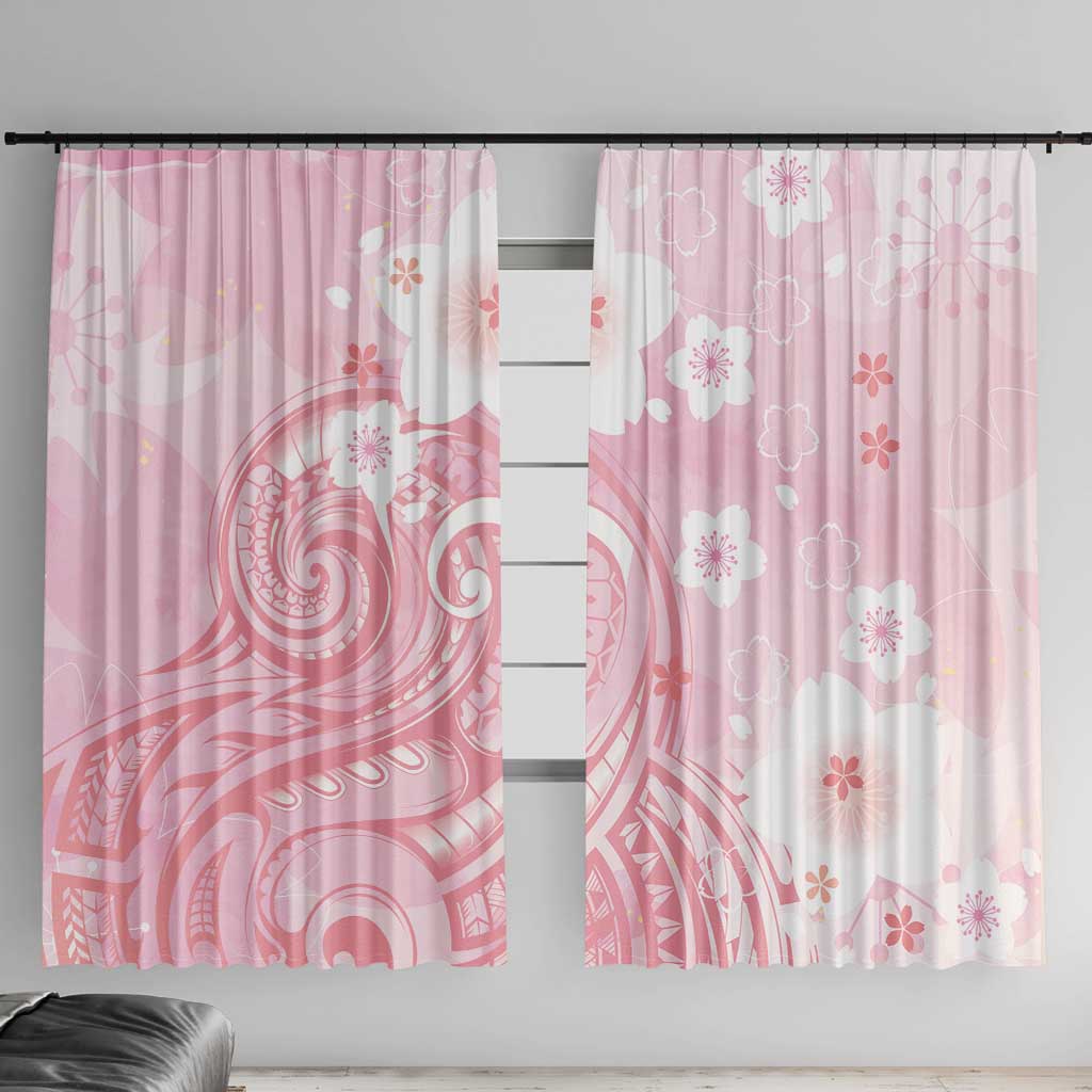Japan Sakura Floral with Polynesian Vibe Window Curtain LT9 With Hooks Pink - Polynesian Pride