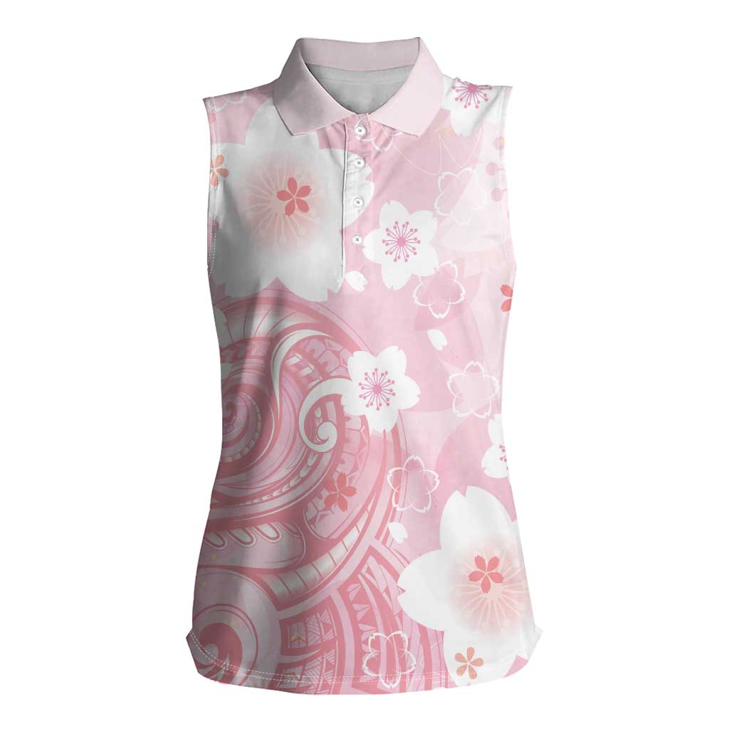 Japan Sakura Floral with Polynesian Vibe Women Sleeveless Polo Shirt