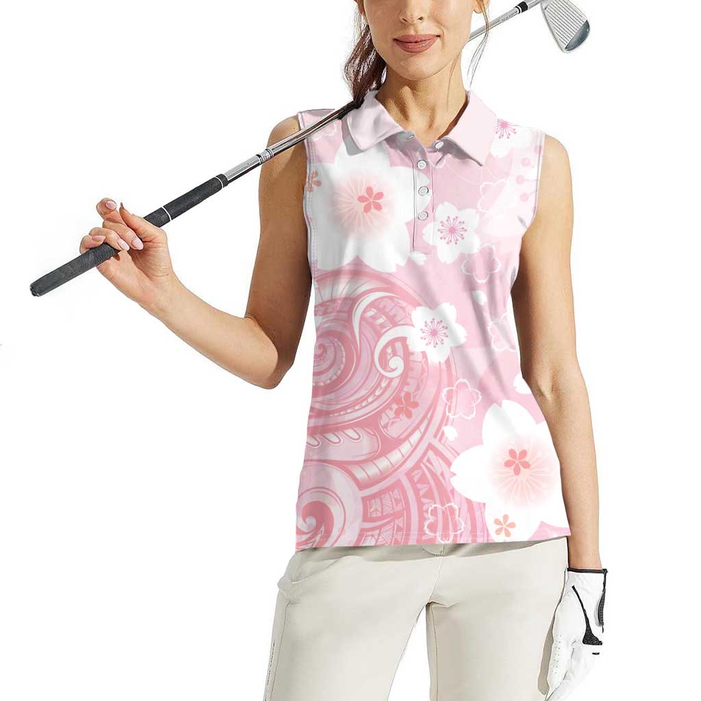 Japan Sakura Floral with Polynesian Vibe Women Sleeveless Polo Shirt