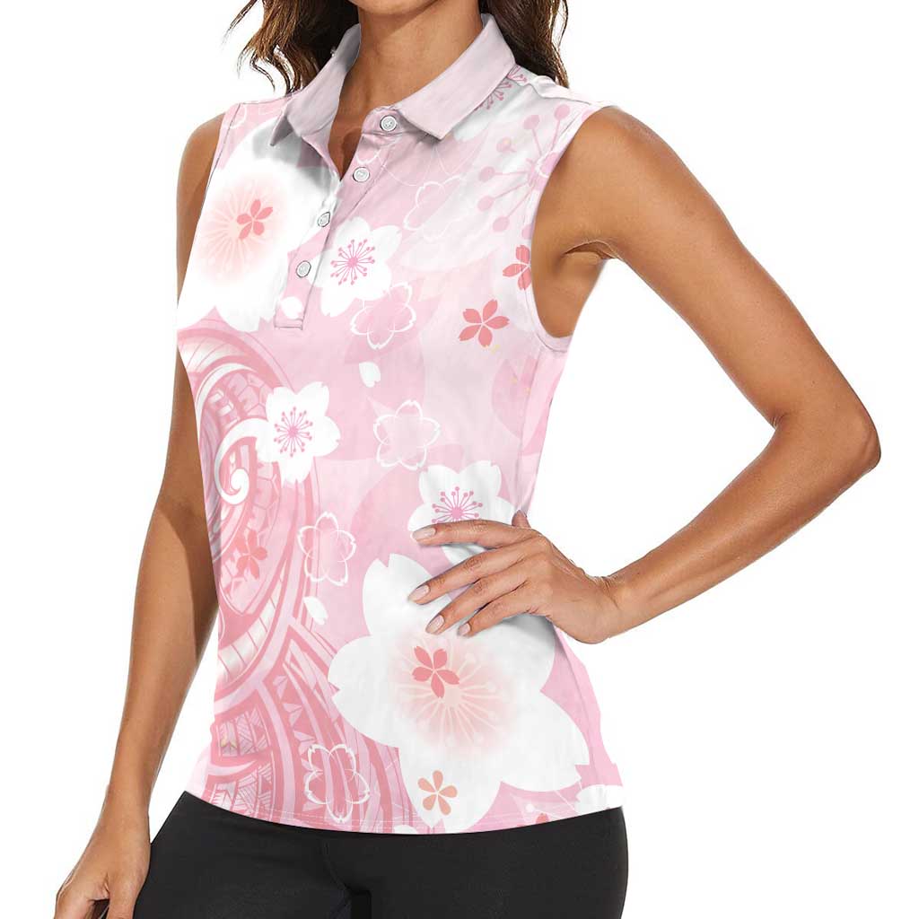 Japan Sakura Floral with Polynesian Vibe Women Sleeveless Polo Shirt