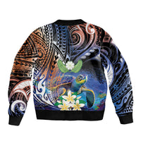Marshall Islands Kwajalein Atoll Bomber Jacket Plumeria Sea Turtle with Polynesian Tribal
