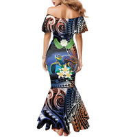 Marshall Islands Kwajalein Atoll Family Matching Mermaid Dress and Hawaiian Shirt Plumeria Sea Turtle with Polynesian Tribal