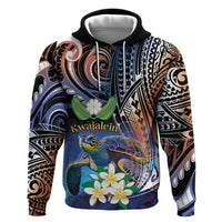 Marshall Islands Kwajalein Atoll Hoodie Plumeria Sea Turtle with Polynesian Tribal