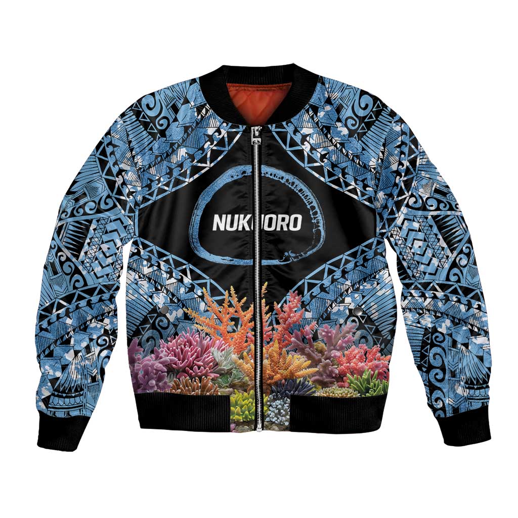 Personalised Nukuoro Micronesia Atoll Bomber Jacket with Pacific Coral Reef LT9 Unisex Blue - Polynesian Pride