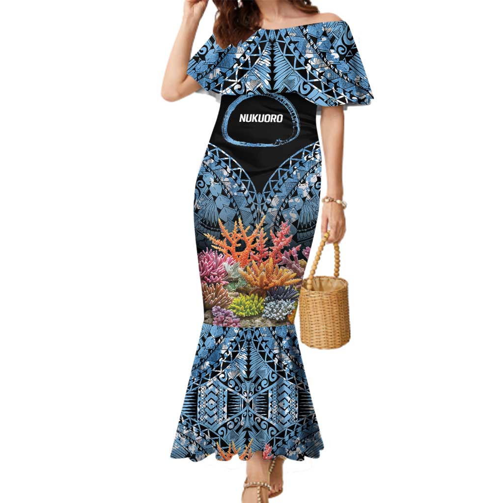 Personalised Nukuoro Micronesia Atoll Family Matching Mermaid Dress and Hawaiian Shirt with Pacific Coral Reef