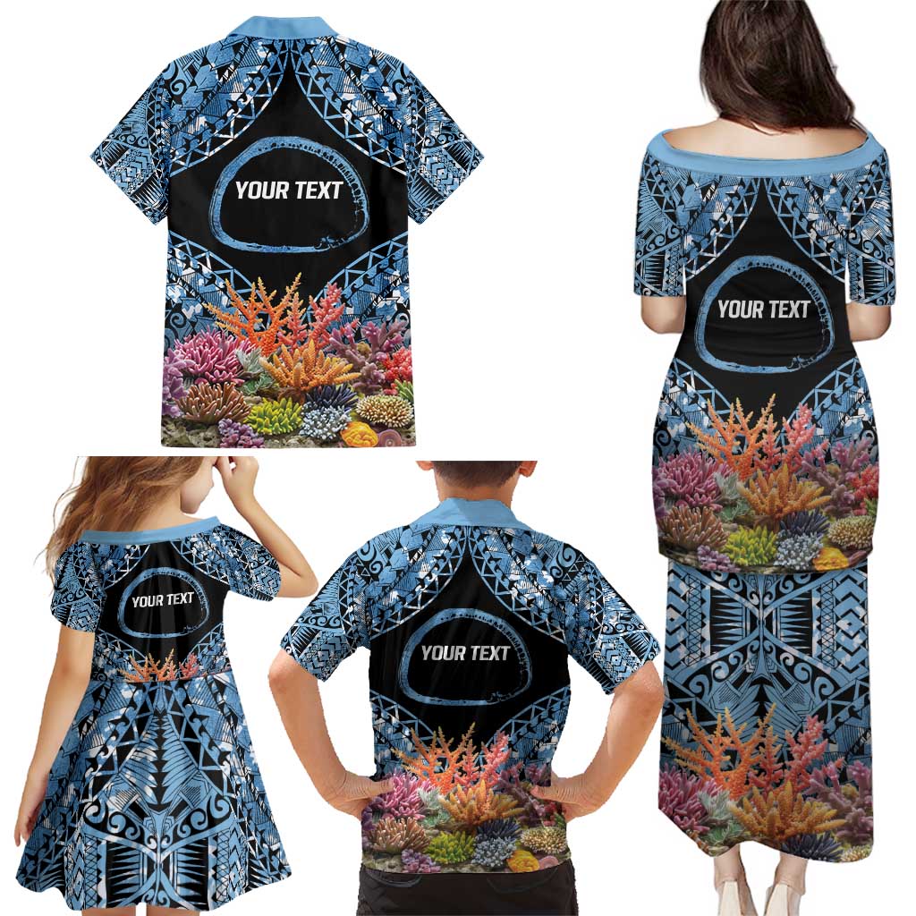 Personalised Nukuoro Micronesia Atoll Family Matching Puletasi and Hawaiian Shirt with Pacific Coral Reef