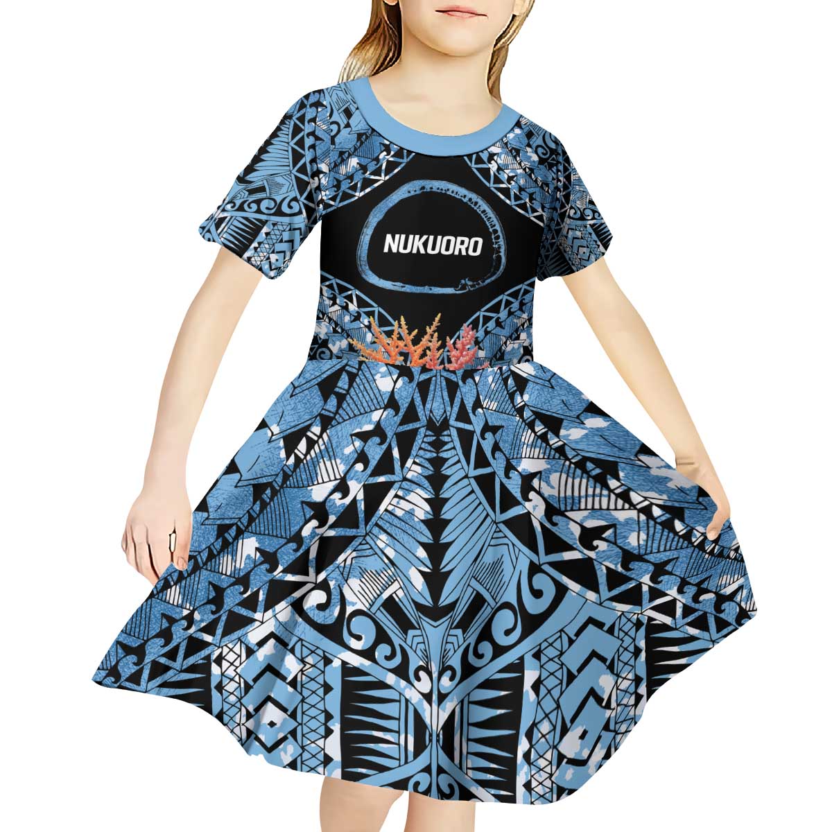 Personalised Nukuoro Micronesia Atoll Kid Short Sleeve Dress with Pacific Coral Reef