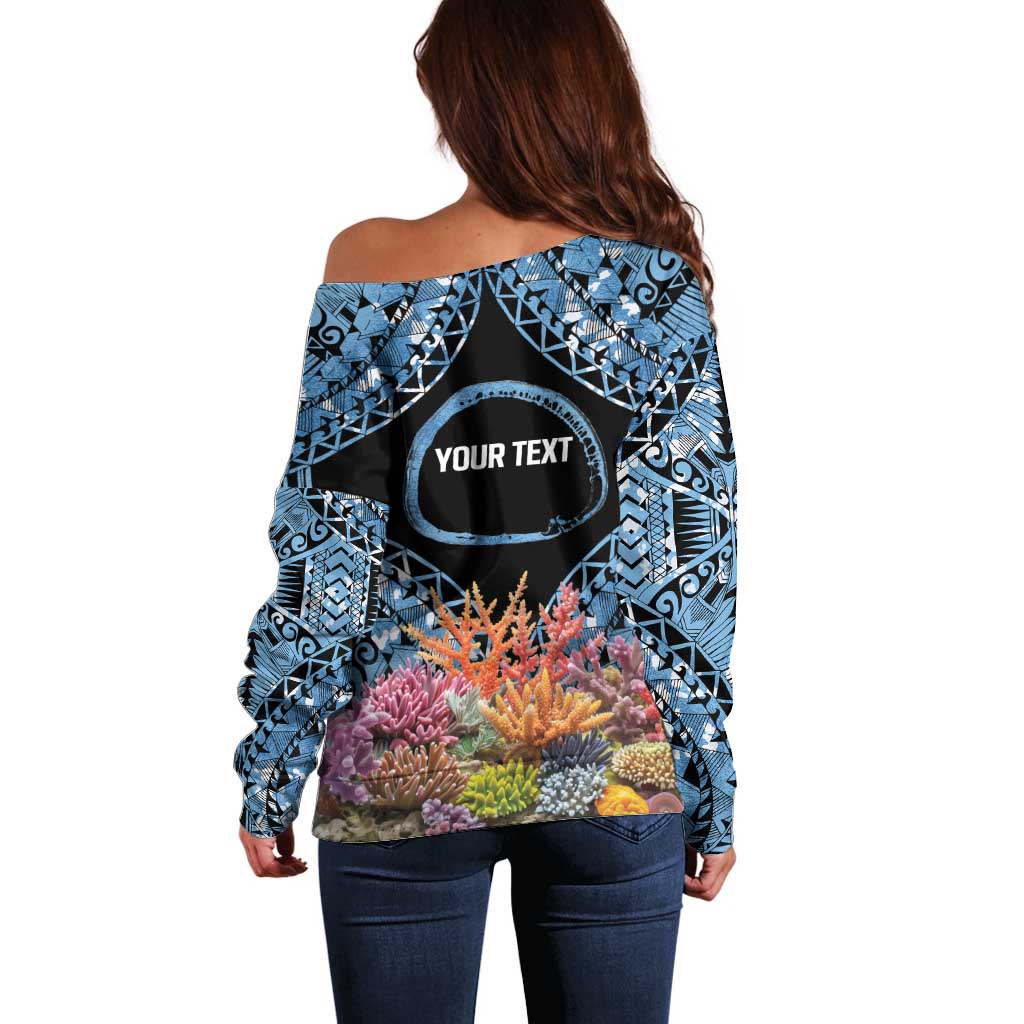 Personalised Nukuoro Micronesia Atoll Off Shoulder Sweater with Pacific Coral Reef