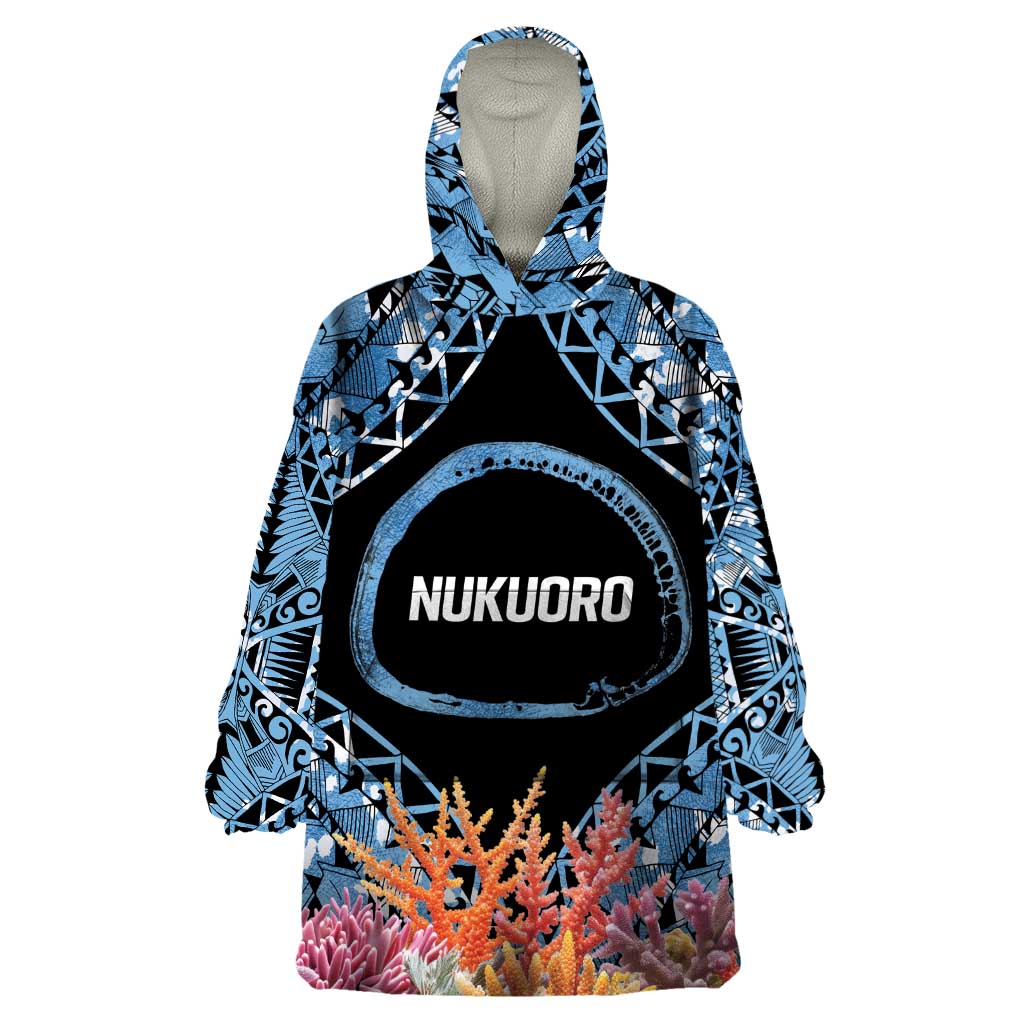 Personalised Nukuoro Micronesia Atoll Wearable Blanket Hoodie with Pacific Coral Reef LT9 One Size Blue - Polynesian Pride