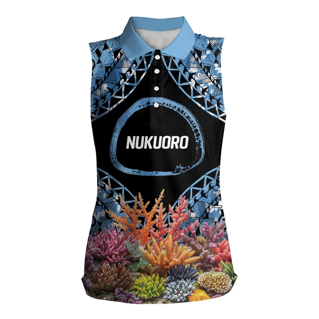 Personalised Nukuoro Micronesia Atoll Women Sleeveless Polo Shirt with Pacific Coral Reef