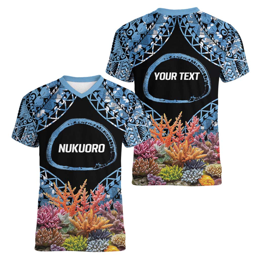 Personalised Nukuoro Micronesia Atoll Women V-Neck T-Shirt with Pacific Coral Reef