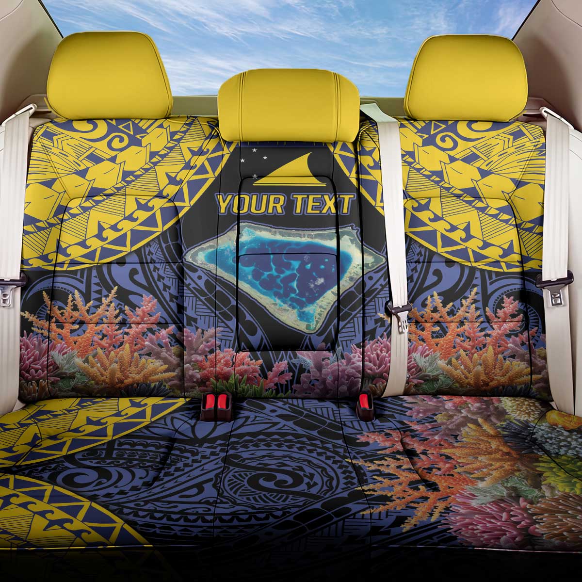 Tokelau Atafu Atoll Personalised Back Car Seat Cover Pacific Coral Reef Vibe LT9 One Size Gold - Polynesian Pride