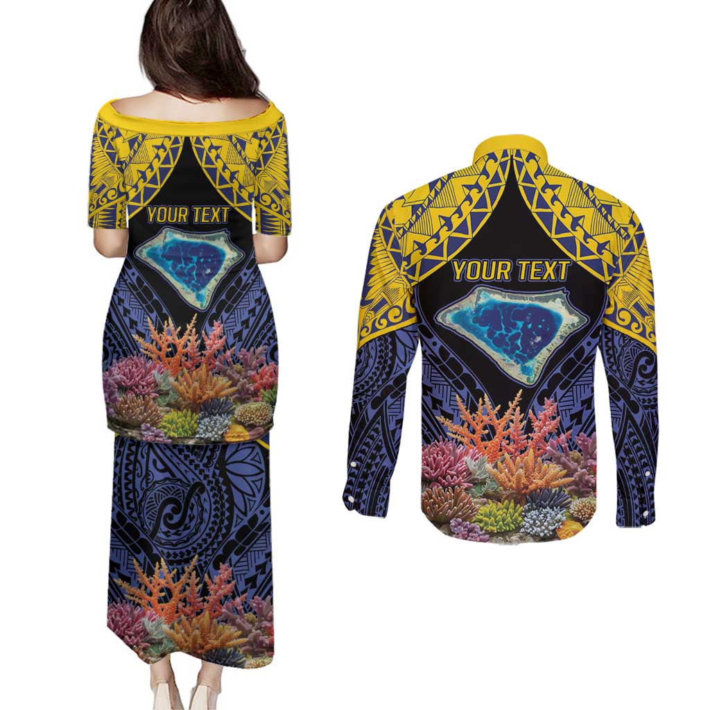 Tokelau Atafu Atoll Personalised Couples Matching Puletasi and Long Sleeve Button Shirt Pacific Coral Reef Vibe