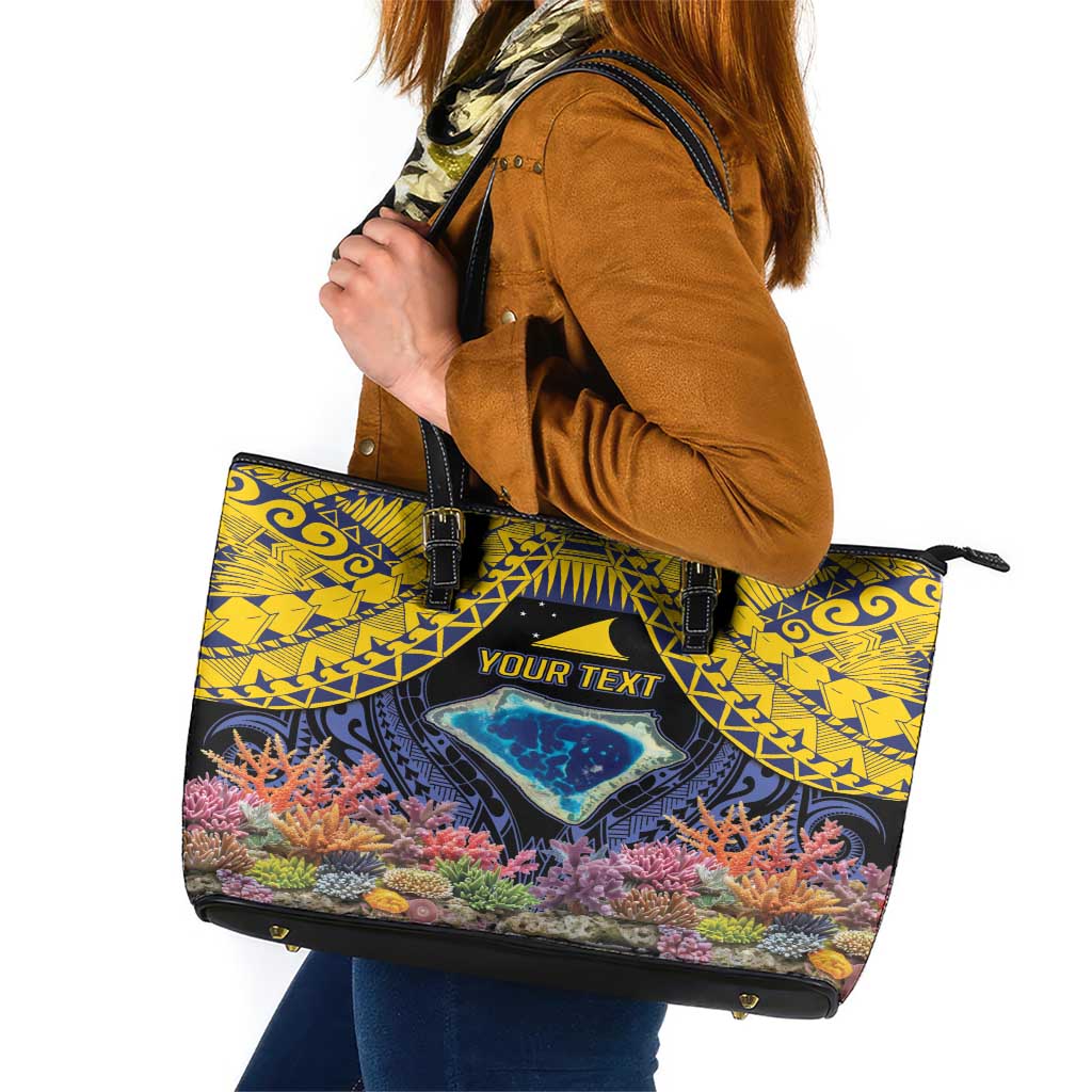 Tokelau Atafu Atoll Personalised Leather Tote Bag Pacific Coral Reef Vibe LT9 Gold - Polynesian Pride