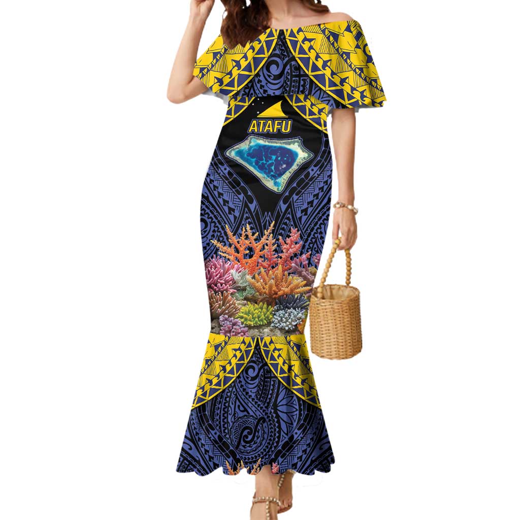 Tokelau Atafu Atoll Personalised Mermaid Dress Pacific Coral Reef Vibe LT9 Women Gold - Polynesian Pride