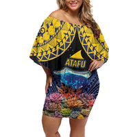 Tokelau Atafu Atoll Personalised Off Shoulder Short Dress Pacific Coral Reef Vibe