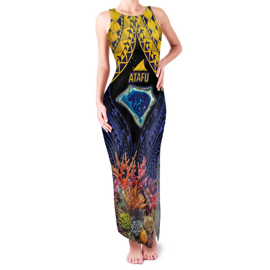 Tokelau Atafu Atoll Personalised Tank Maxi Dress Pacific Coral Reef Vibe LT9 Women Gold - Polynesian Pride