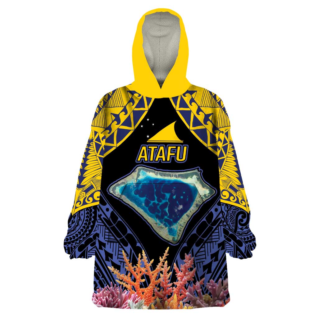 Tokelau Atafu Atoll Personalised Wearable Blanket Hoodie Pacific Coral Reef Vibe LT9 One Size Gold - Polynesian Pride