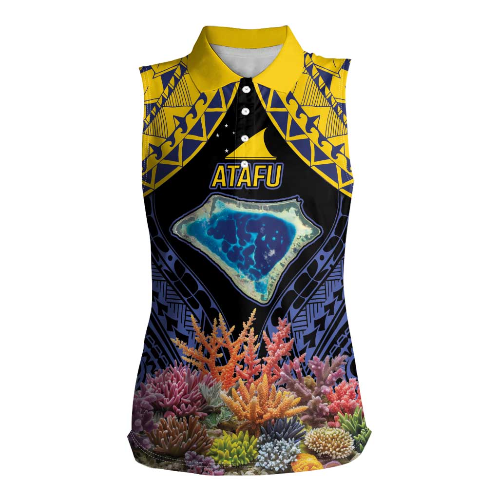 Tokelau Atafu Atoll Personalised Women Sleeveless Polo Shirt Pacific Coral Reef Vibe LT9 Female Gold - Polynesian Pride