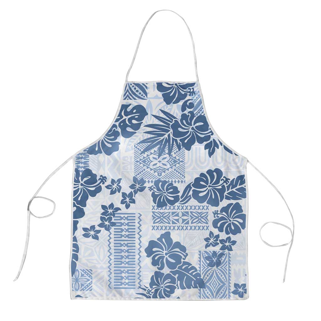 Vintage Hawaii Apron Hibiscus Tapa Tribal With Hawaiian Quilt Pattern Blue - Polynesian Pride