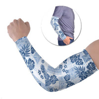 Vintage Hawaii Arm Sleeves Hibiscus Tapa Tribal With Hawaiian Quilt Pattern Blue - Polynesian Pride