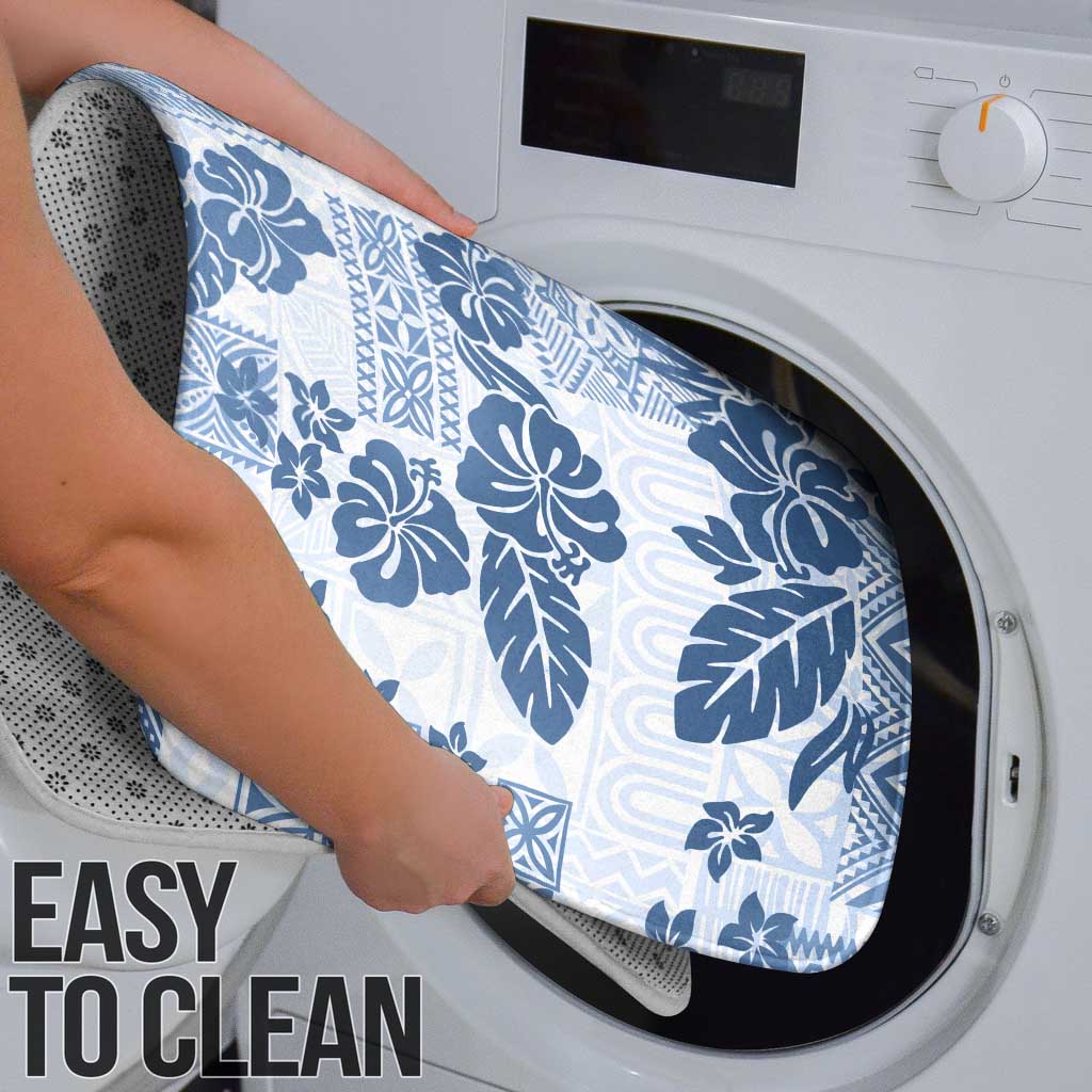 Vintage Hawaii Bathroom Set Hibiscus Tapa Tribal With Hawaiian Quilt Pattern Blue - Polynesian Pride