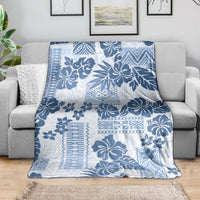 Vintage Hawaii Blanket Hibiscus Tapa Tribal With Hawaiian Quilt Pattern Blue LT9 - Polynesian Pride