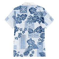 Vintage Hawaii Family Matching Long Sleeve Bodycon Dress and Hawaiian Shirt Hibiscus Tapa Tribal With Hawaiian Quilt Pattern Blue LT9 - Polynesian Pride
