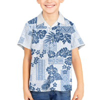 Vintage Hawaii Family Matching Short Sleeve Bodycon Dress and Hawaiian Shirt Hibiscus Tapa Tribal With Hawaiian Quilt Pattern Blue LT9 Son's Shirt Blue - Polynesian Pride