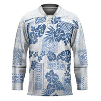 Vintage Hawaii Hockey Jersey Hibiscus Tapa Tribal With Hawaiian Quilt Pattern Blue - Polynesian Pride