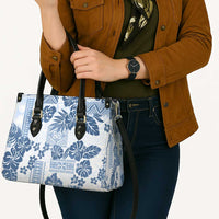 Vintage Hawaii Leather Bag Hibiscus Tapa Tribal With Hawaiian Quilt Pattern Blue - Polynesian Pride