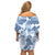 Vintage Hawaii Off Shoulder Short Dress Hibiscus Tapa Tribal With Hawaiian Quilt Pattern Blue LT9 - Polynesian Pride