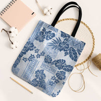 Vintage Hawaii Tote Bag Hibiscus Tapa Tribal With Hawaiian Quilt Pattern Blue - Polynesian Pride