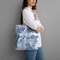 Vintage Hawaii Tote Bag Hibiscus Tapa Tribal With Hawaiian Quilt Pattern Blue - Polynesian Pride